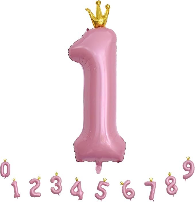 Crown Pink Number 1 Balloon for Girls 1st Birthday Party, 40 Inch Large Number - Image 9