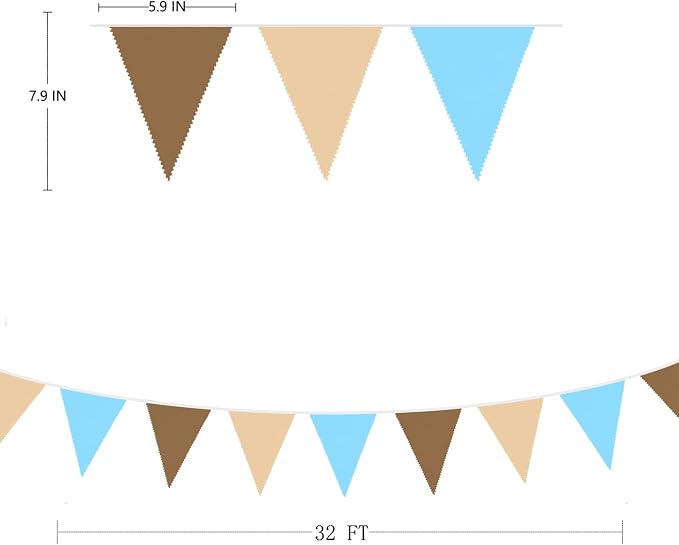 32Ft Brown Blue Party Decorations Brown Blue Pennant Banner Fabric Triangle - Image 7