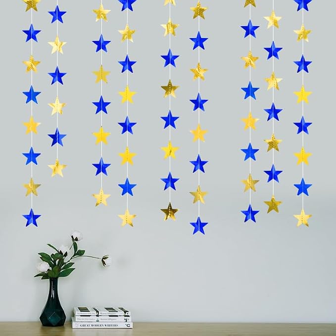Blue Gold Shining Star Hanging Garland Blue Gold Hanging Sparkling Star - Image 6