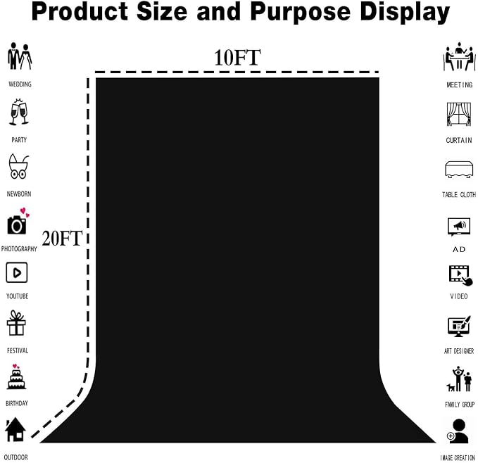 Black Photography Backdrop for Photoshoot, Fabric 10x20ft | Polyester Studio - Image 8