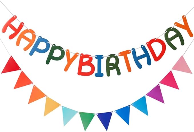 Rainbow Happy Birthday Banner Triangle Garland Colorful Theme Boys Girls by BIEUFBJI