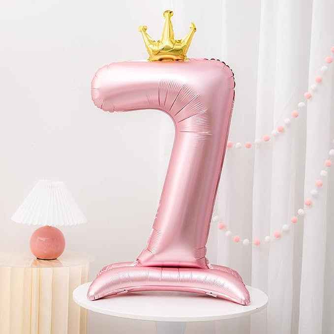 Pink Crown Number 7 Balloon Standing Pink Princess digital 7 Foil Balloon | - Image 5