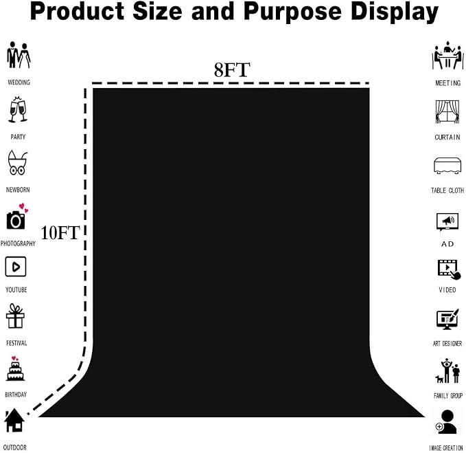 Black Photography Backdrop for Photoshoot, Fabric 8x10ft | Polyester Studio - Image 8
