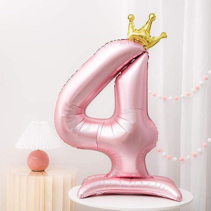 Pink Crown Number 4 Balloon Standing Pink Princess digital 4 Foil Balloon | - Image 5