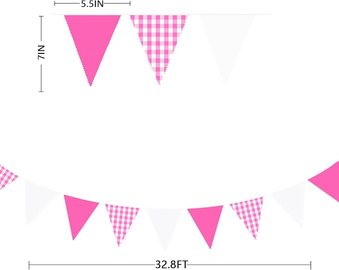 32Ft Hot Pink Party Decorations Pink Buffalo Plaid Checkered White Triangle - Image 7