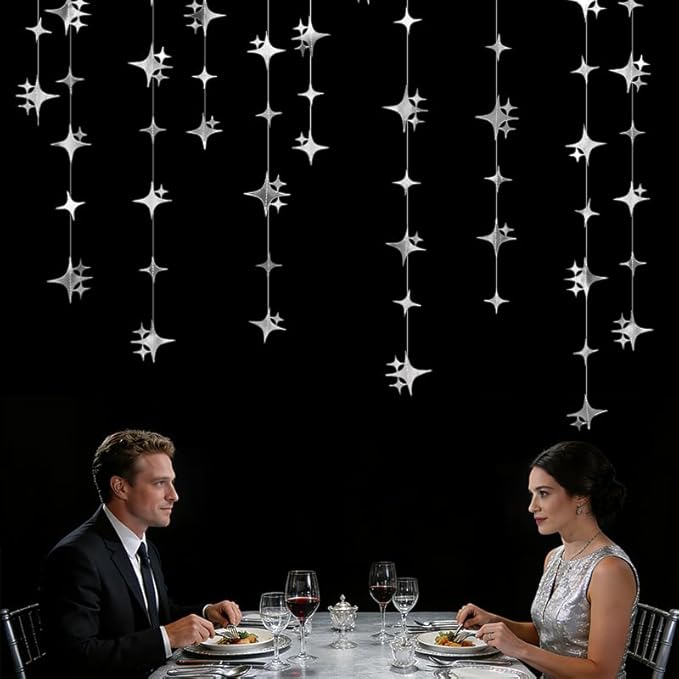 Glitter Silver Four-Angle Star Paper Garland Banner Décor 40 Feet Twinkle - Image 7