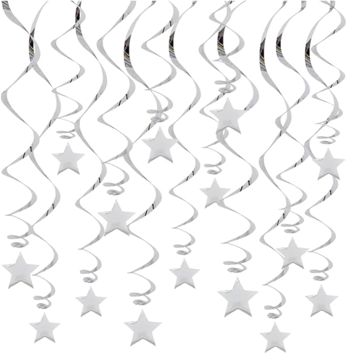 BEISHIDA Silver Star Hanging Swirl Decorations, Hanging Silver Party Supplies - Image 6