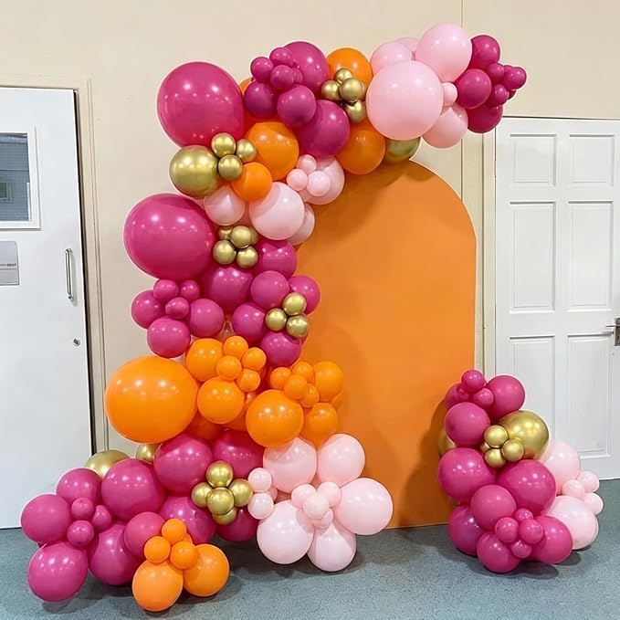 Pink and Orange Balloons Arch 12inch Hot Pink Orange 5inch Metallic Gold Latex - Image 8