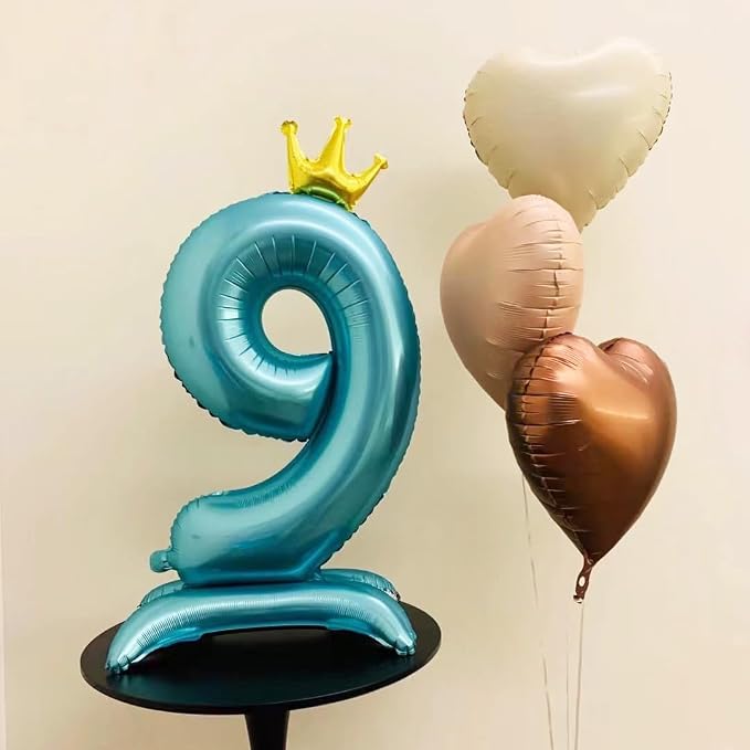 Blue Crown Number 9 Foil Balloon Standing Blue digital 9 Foil Balloon | - Image 5