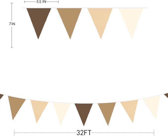 32Ft Brown Party Decorations Brown Pennant Banner Fabric Triangle Flag Bunting - Image 7