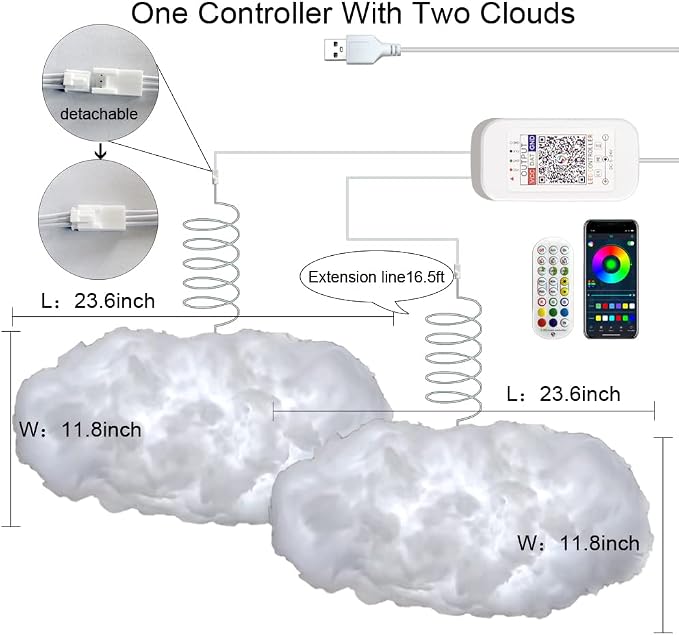 2PCS 3D Big Cloud lightning Light Kit Music Sync Warm Multicolor lightning - Image 2