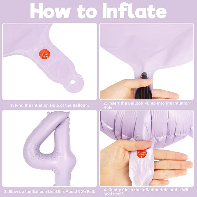 Light Purple Number 4 Balloon, 40 Inch Big Large Foil Helium Number Balloons - Image 7