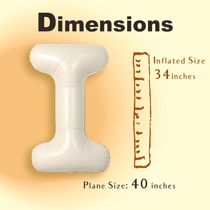 SUWEN 40 Inch Cream Large I Letter Balloons Big Foil Helium A-Z | Jumbo Mylar - Image 5