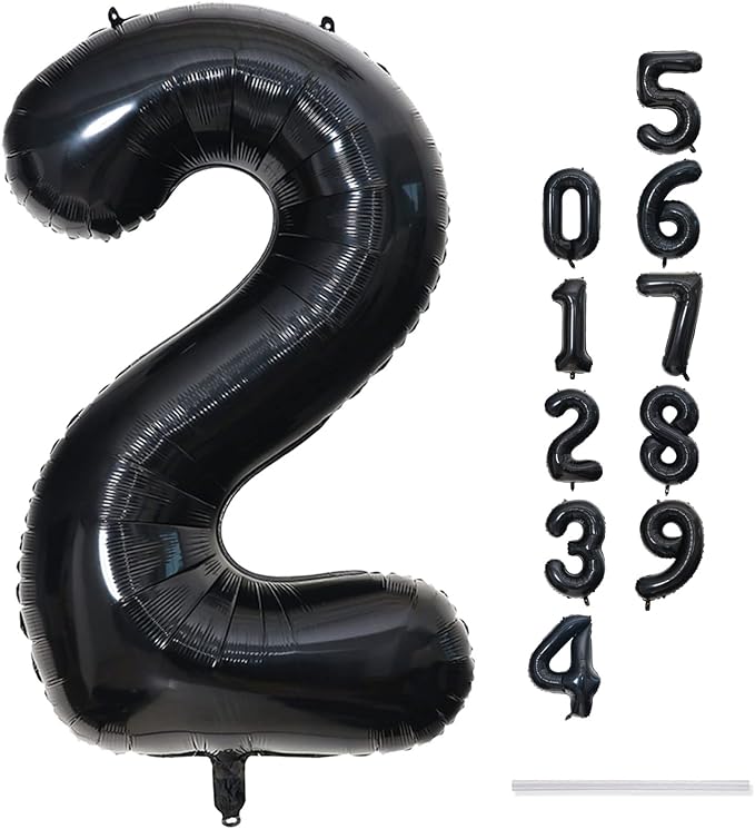Black Foil Balloon Number 2, Large Number 2 Helium Balloon - Image 9