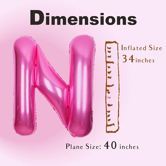 SUWEN 40 Inch Hot Pink Large N Letter Balloons Big Foil Helium Letter A-Z | - Image 6