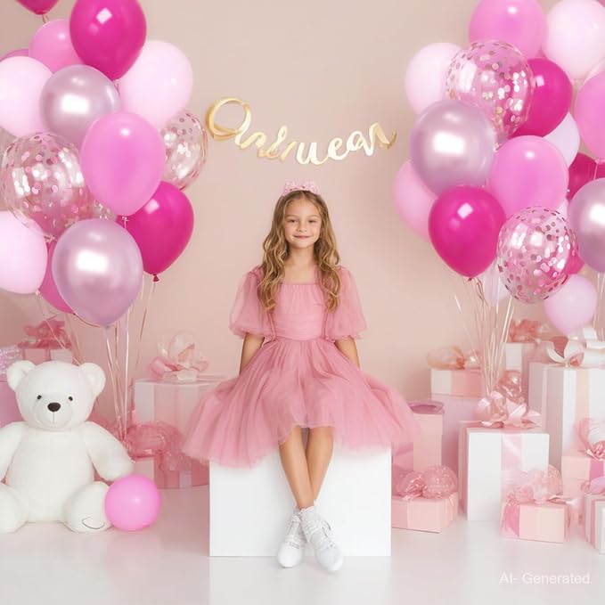 Zesliwy Hot Pink Balloons Set, Party Decor | Pastel Light Pink Metallic Pink - Image 7
