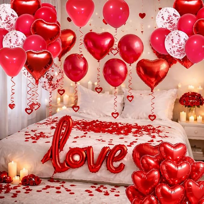 Red Heart Balloon Decoration Kit | Latex Balloons, Confetti Balloons, Rose - Image 7