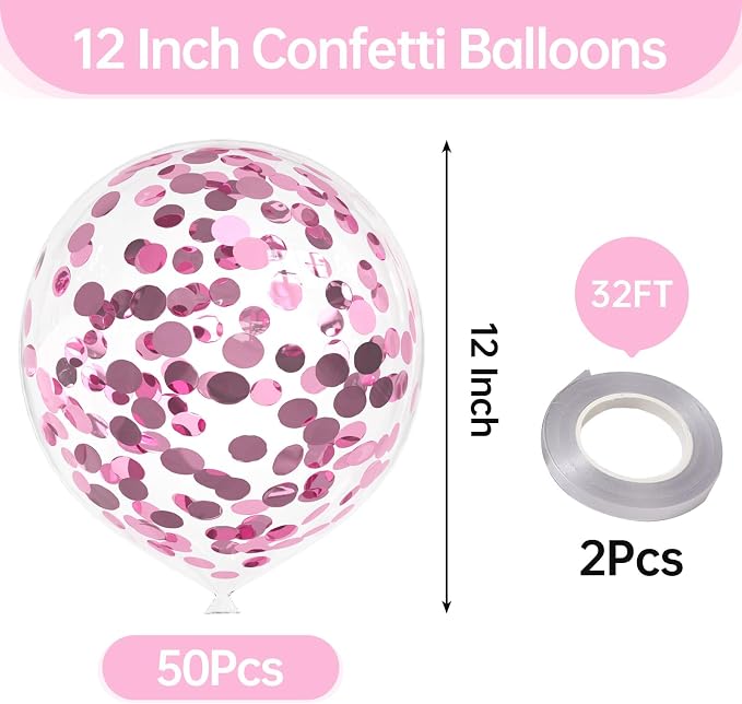 50pcs Light Pink Foil Confetti Balloons, 12 inch Latex Balloon - Image 2