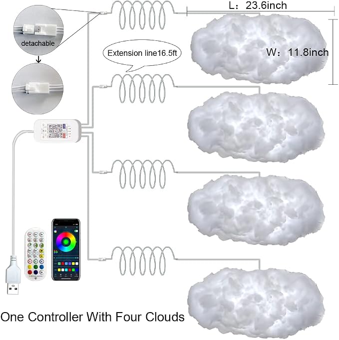 4PCS 3D Big Cloud lightning Light Kit Music Sync Warm Multicolor lightning - Image 2