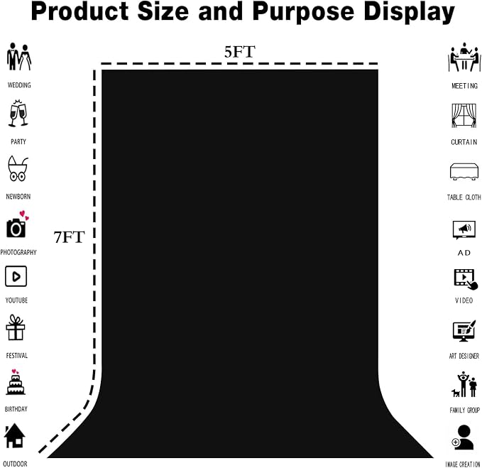 Black Photography Backdrop for Photoshoot, Fabric 5x7ft | Polyester Studio - Image 8