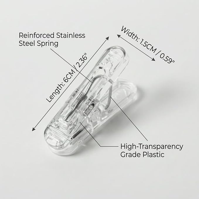 20 Pack Clear Plastic Spring Clips, 2.4 Inch Grip Clamps - Image 6