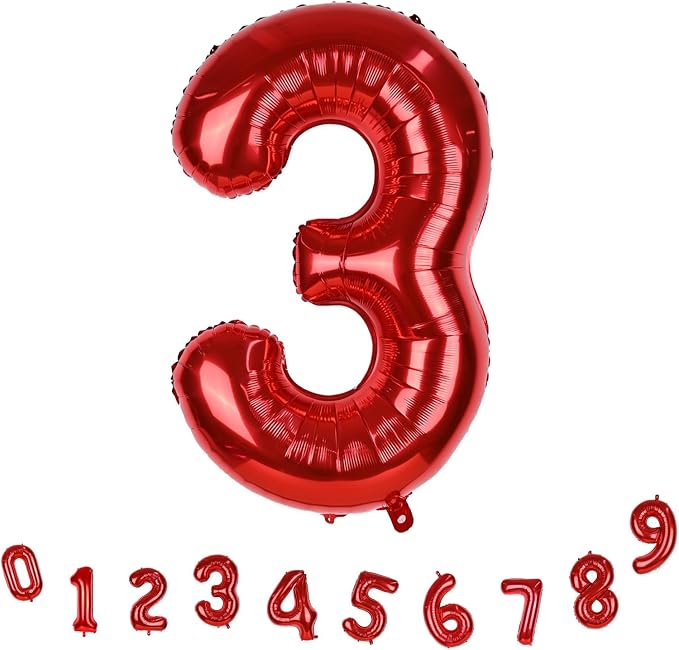 3rd Birthday Number Balloons for Girls Kids, 40 Inch Red Number Balloons 3 - Image 9