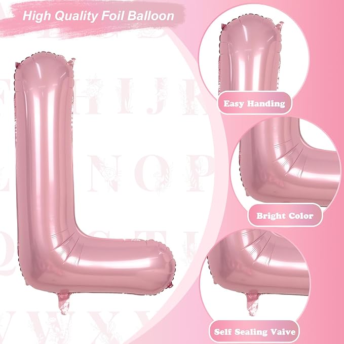 40 Inch Giant Pastel Pink Letter Balloon, Alphabet L Foil Balloons Light Pink - Image 9