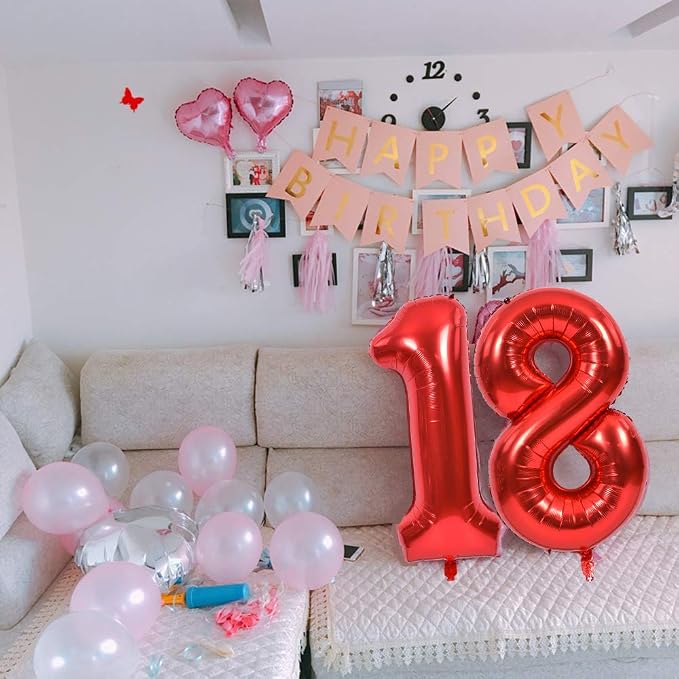 TONIFUL 40 Inch Red Number 8 Balloons Large Foil 8th Birthday Decorations | Red - Image 6