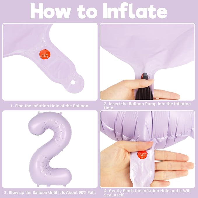 Light Purple Number 2 Balloon, 40 Inch Big Large Foil Helium Number Balloons - Image 7