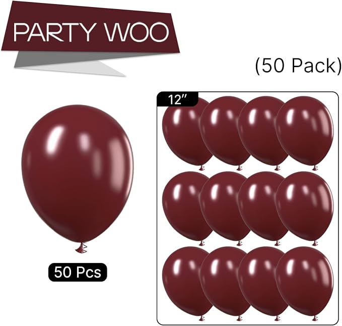 PartyWoo Burgundy Balloons 50pcs Dark Chestnut Red Maroon Dark Color | Balloons - Image 8