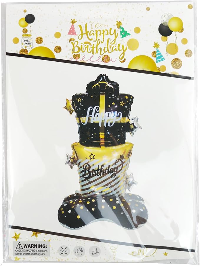 61" Black & Gold Gift Box Standing Happy Birthday Foil Balloon | giant black - Image 6