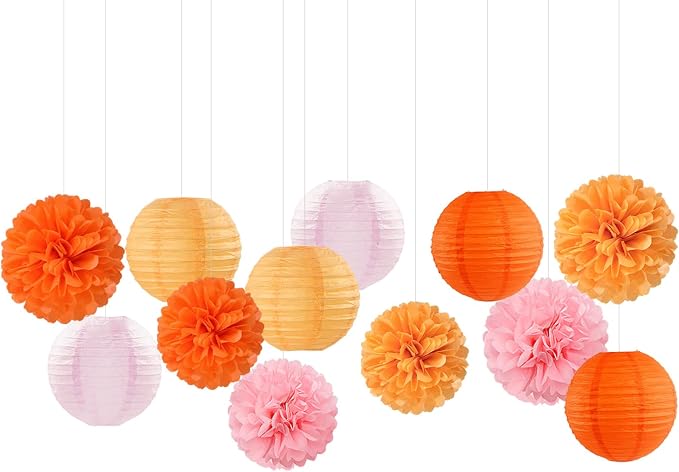 Pink-Orange Groovy Party-Decorations Paper-Flowers Lanterns - Image 7