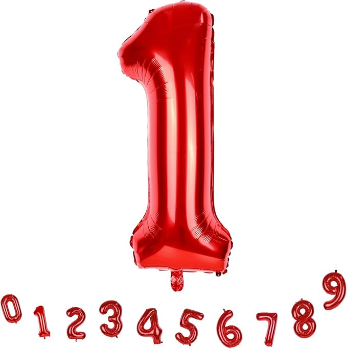 Red 1 Balloon Number for 1st Girls Birthday, 40 Inch Number Foil Balloons 0-9 - Image 9