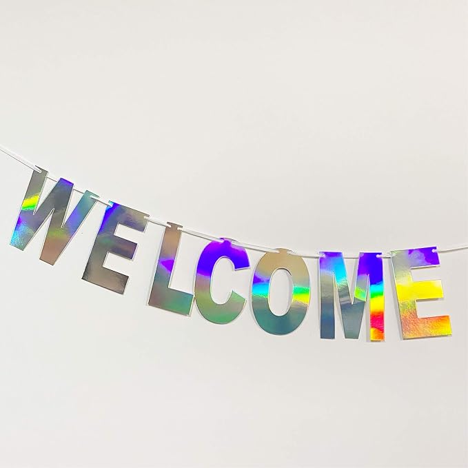 Pre-Strung Holographic Welcome Banner Decorations Sign, Iridescent Hanging - Image 3