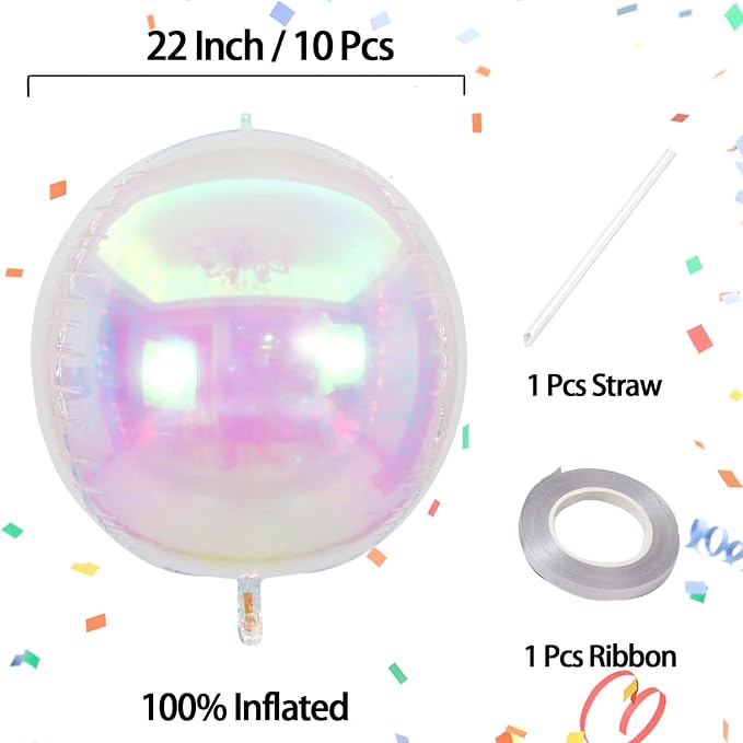 10 Pcs 22 Inch Iridescent Mylar Balloons, Large 4D Giant Round Foil Balloon Big - Image 2