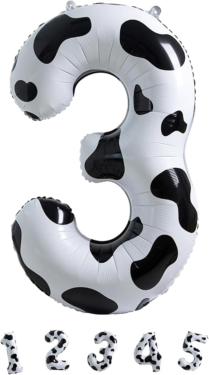 Large Number Balloons 40 Inch, Cow Print Self Inflating 3 Balloons - Image 9