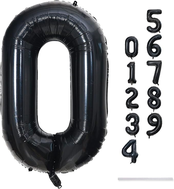 Black Number 0 Balloon for Girls Boys, 40 Inch Large Number 0-9 Foil Mylar - Image 9