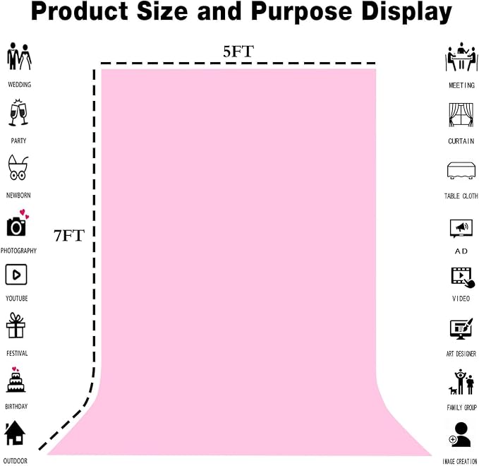 Pink Photography Backdrop for Photoshoot, Fabric 5x7ft | Polyester Studio Photo - Image 8