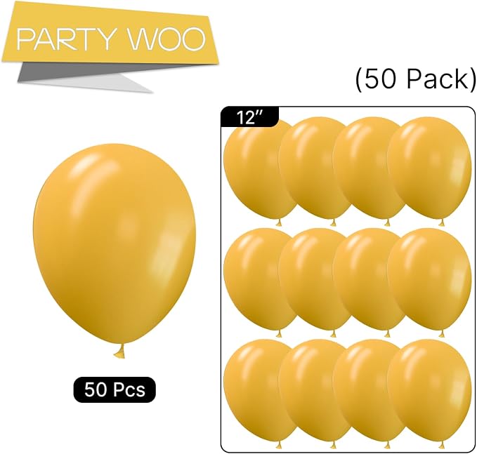 PartyWoo Mustard Yellow fall Latex Helium Birthday Balloons 50pcs | 12 Inch - Image 7