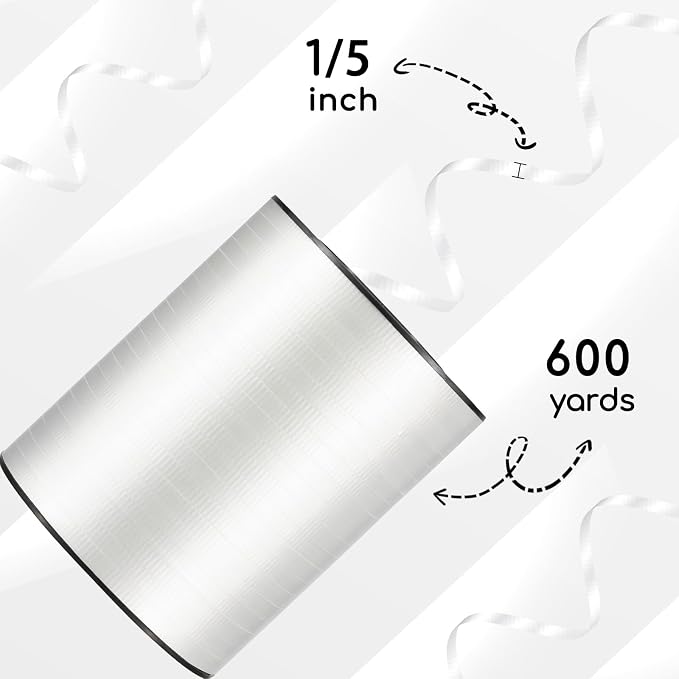 600 Yards White Crimped Texture Curling Ribbon 1/5'' White Balloon String - Image 2