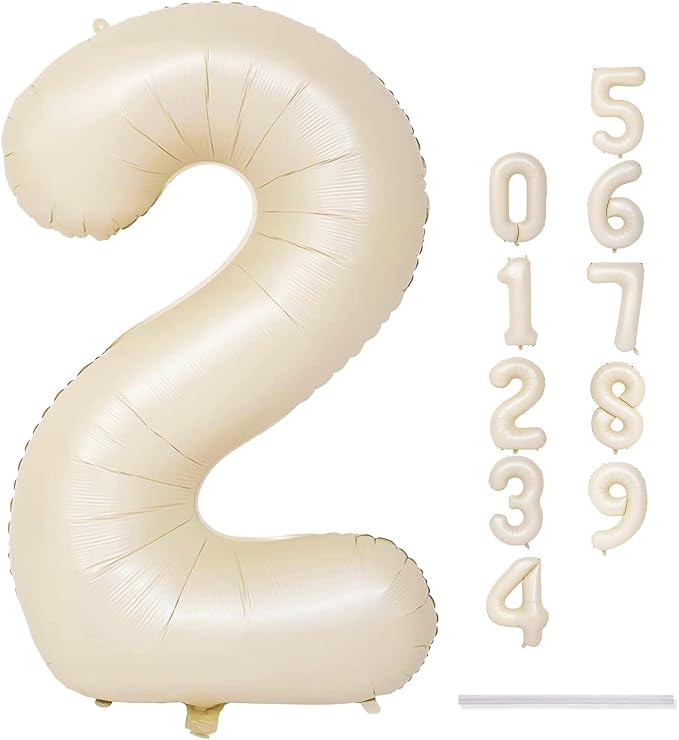 Cream 2 Balloons, 40 Inch Giant Helium Foil Number 0-9 Beige 2th Birthday - Image 9