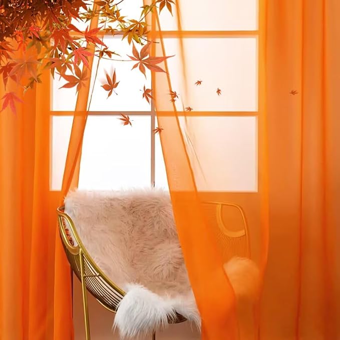 SpaceDresser Basic Rod Pocket Sheer Voile Window Curtain Panels Orange 1 Pair 2 - Image 8
