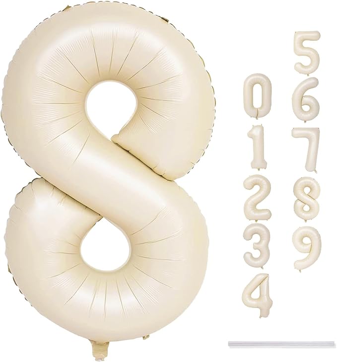 40 Inch Cream Foil Balloon Number 8, Giant Self Inflating Beige Number Balloons - Image 9