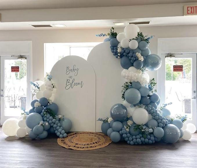 Dusty Blue Balloons Arch Kit, Long Balloon as Bow Decor - Image 7