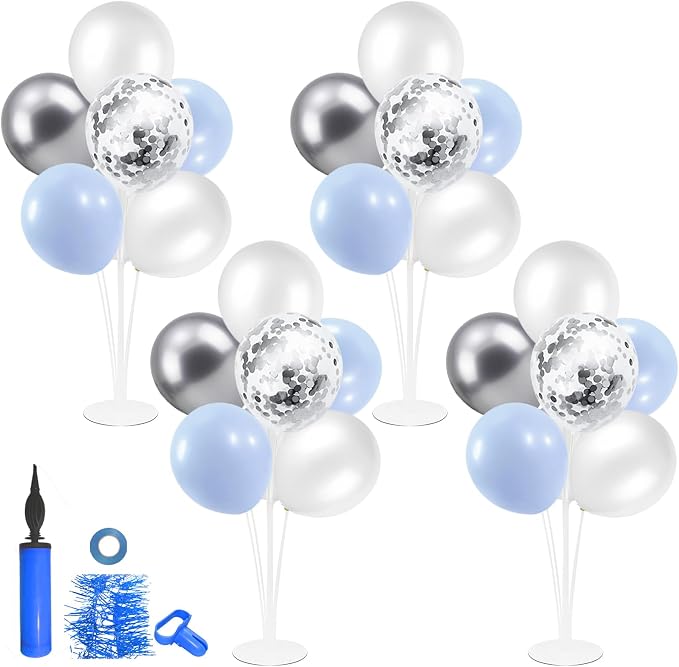 ZJDHPTY 4Set Light Blue Silver Balloon Stand Table Centerpieces Party Decor | - Image 9