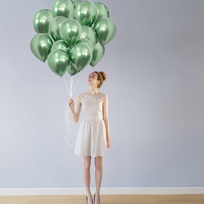 Jobkoo Metallic Green Balloons, 12Inch Chrome Dark Green Balloons 30Pcs Retro - Image 7