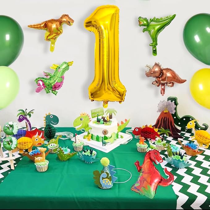 LilyZheng Dinosaur Number 1 Balloon, 40 Inch Large Gold Foil Number Balloon - Image 7