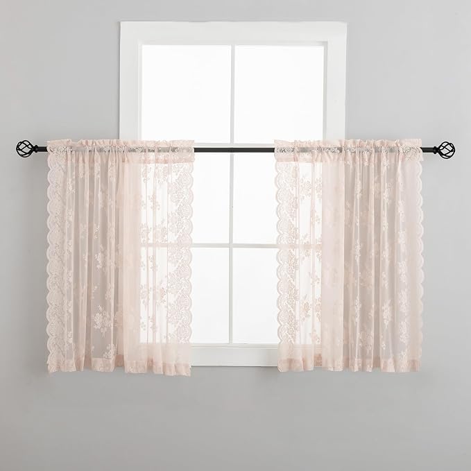 Kotile Blush Pink Lace Curtains - Image 8