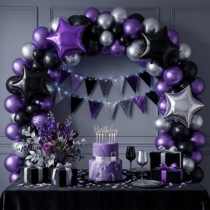 TONIFUL 15 Pack Purple Black Silver Star Foil Balloons | 18 Inch Mylar Star - Image 6