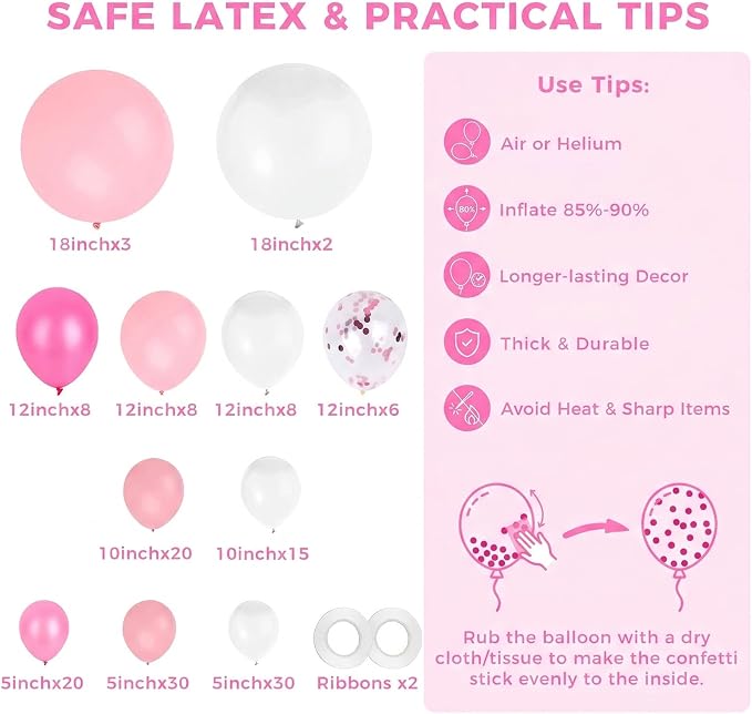 LOVESTOWN 150PCS Pink White Balloons Different Size of 18 12 10 5Inch | Pink - Image 7